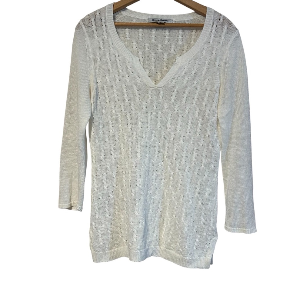 Tommy Bahama Open Weave White Sweater 100% Linen Sz XS Women’s